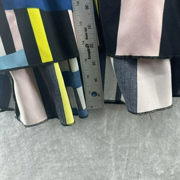 Prettylittlething Midi Dress Sz 6 Black Pink Yellow Striped V-Neck Ruffle Hem - Picture 4 of 10